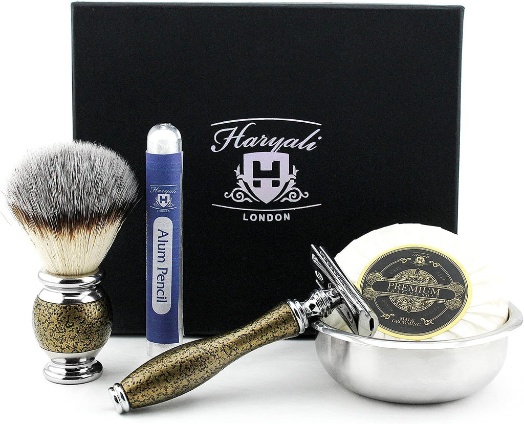 5 Pc Antique Shaving Kit - Gold